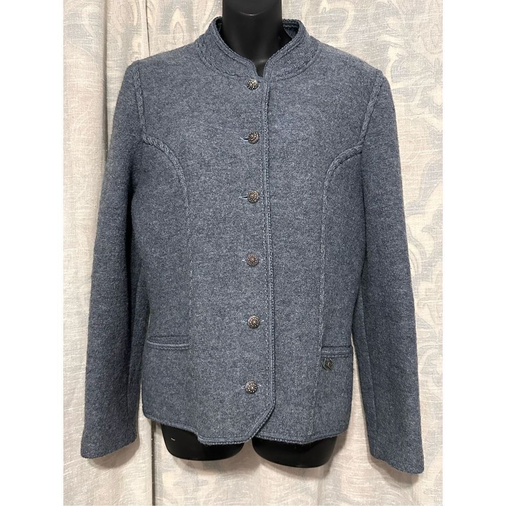Vintage Manfred Wesenjak grey Solid Knit Mesh Vent Wool Cardigan Adult Size 44 G